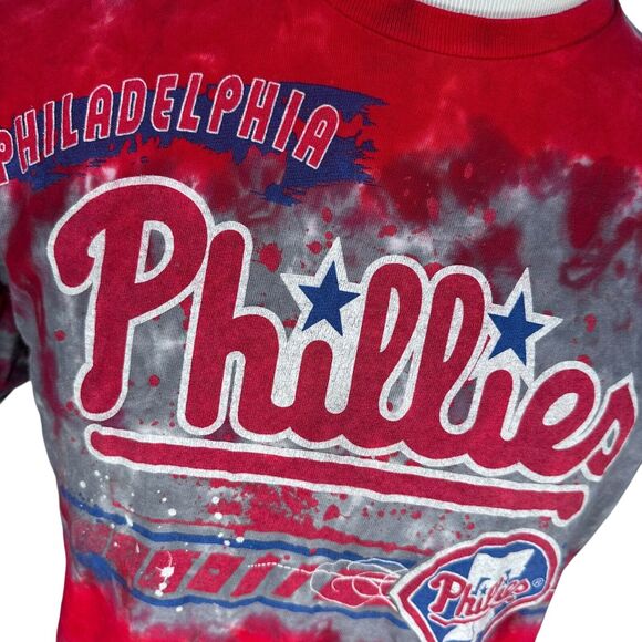 Philadelphia Phillies T-Shirt Mens Large Red Gray Tie Dye Pullover Crew Neck MLB - Picture 2 of 10